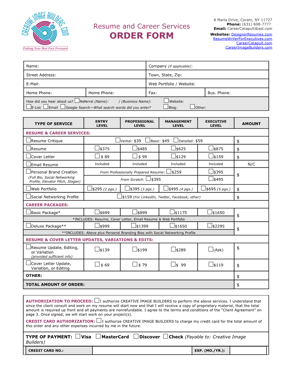 Estimate & Order Form