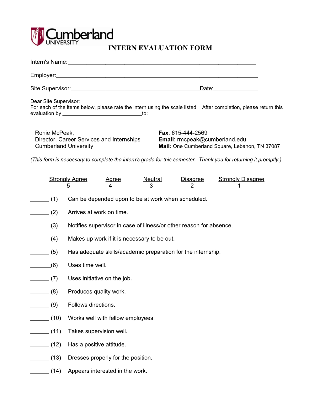 Intern Evaluation Form