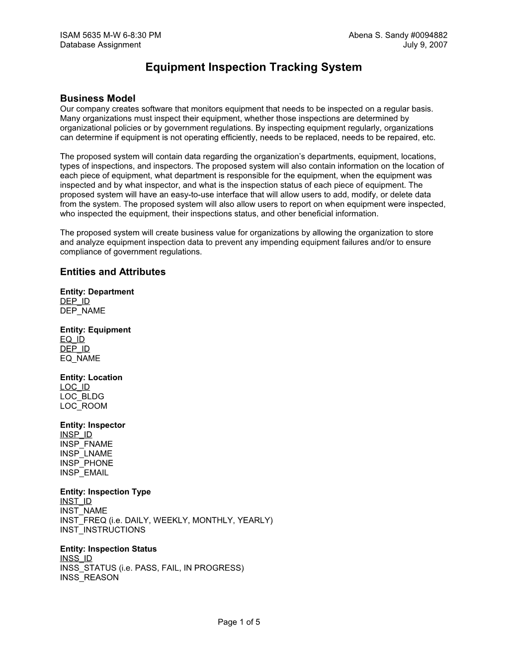 Equipment Inspection Tracking System