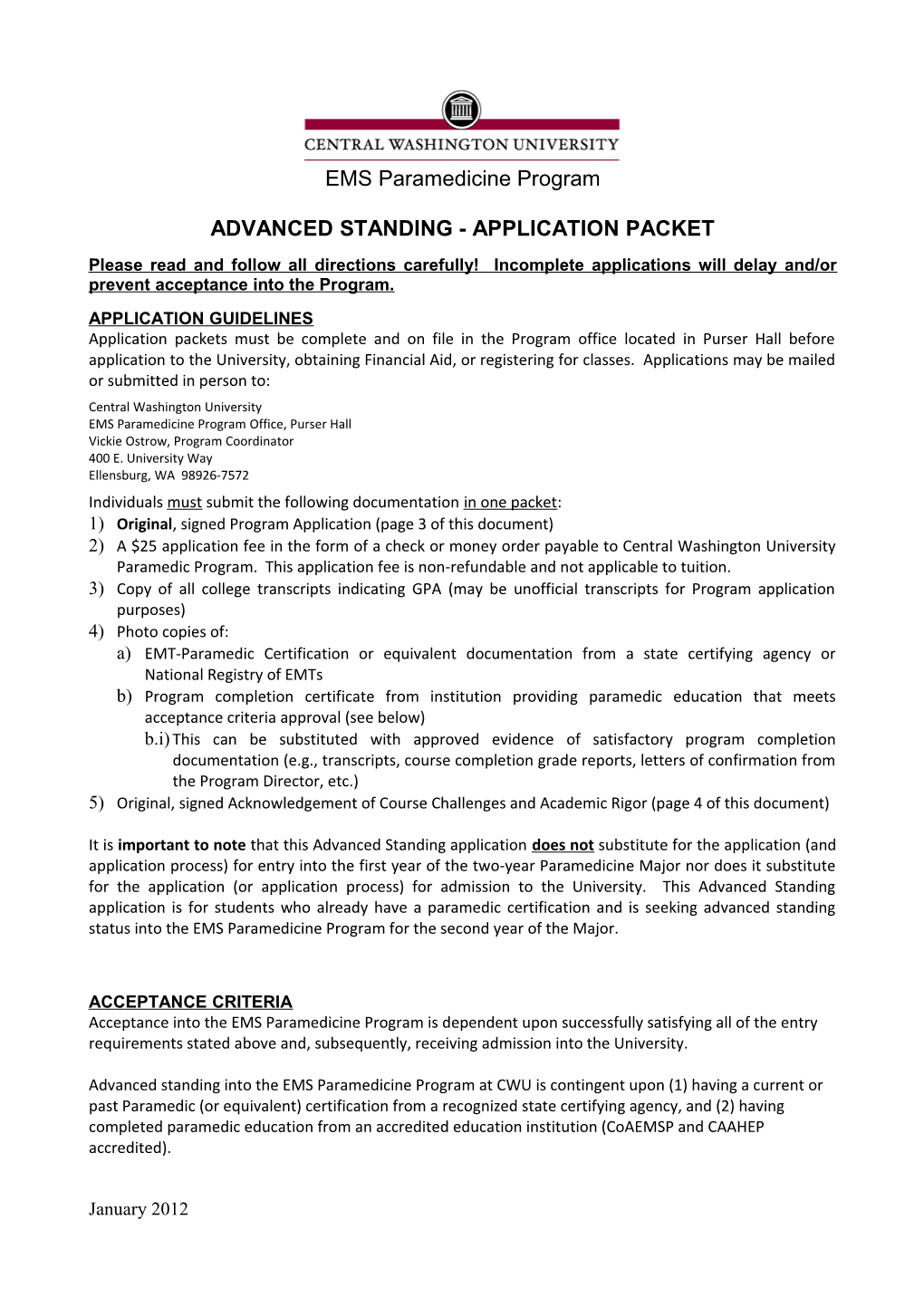 Paramedic Application Packet