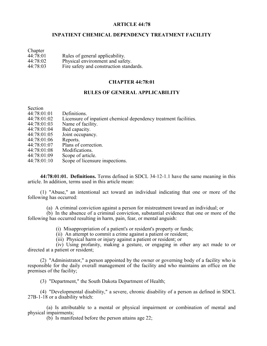 Inpatient Chemical Dependency Treatment Facility