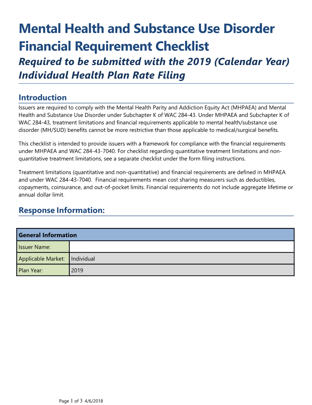 Certification - Rates Individual Market Mental Health and Substance Use Disorder Financial