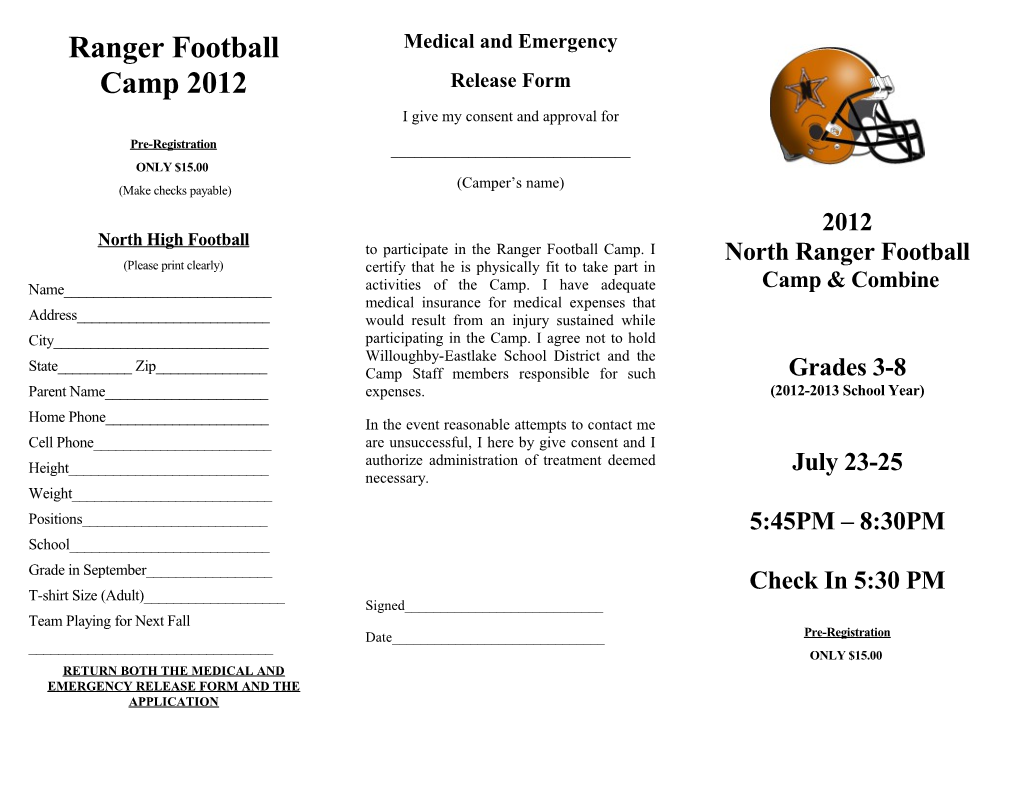 Ranger Football Camp 2012