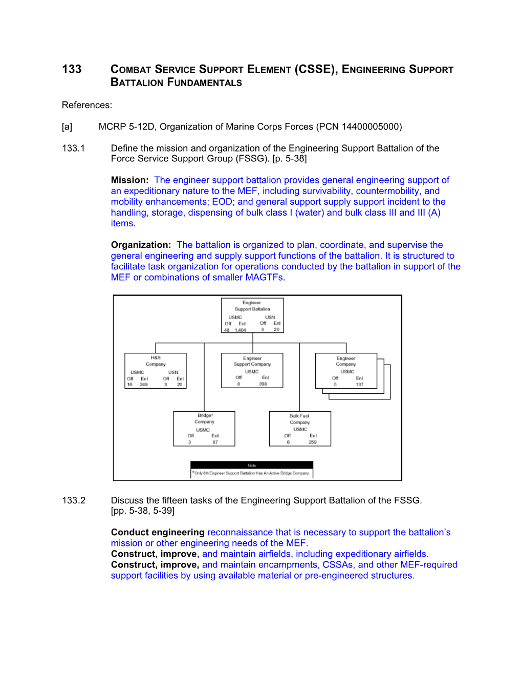 133 Combat Service Support Element (CSSE), Engineering Support Battalion Fundamentals