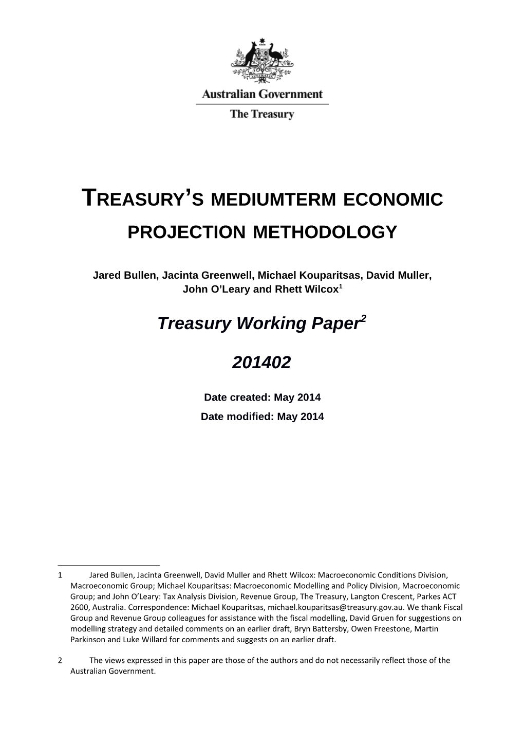 Treasury S Medium Term Economic Projection Methodology
