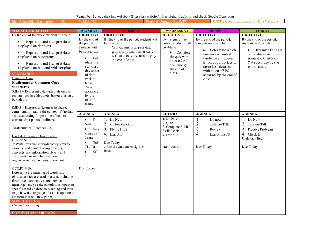 *Highlighted Items Indicate Discussion-Based Activities s1