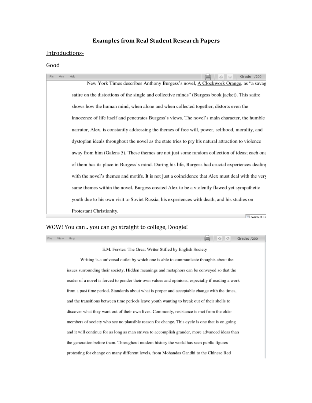 Examples from Real Student Research Papers