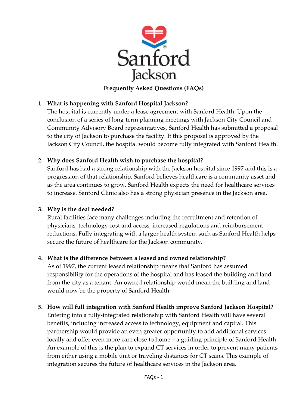 Worthington Regional Hospital / Sioux Valley Partnership Proposal