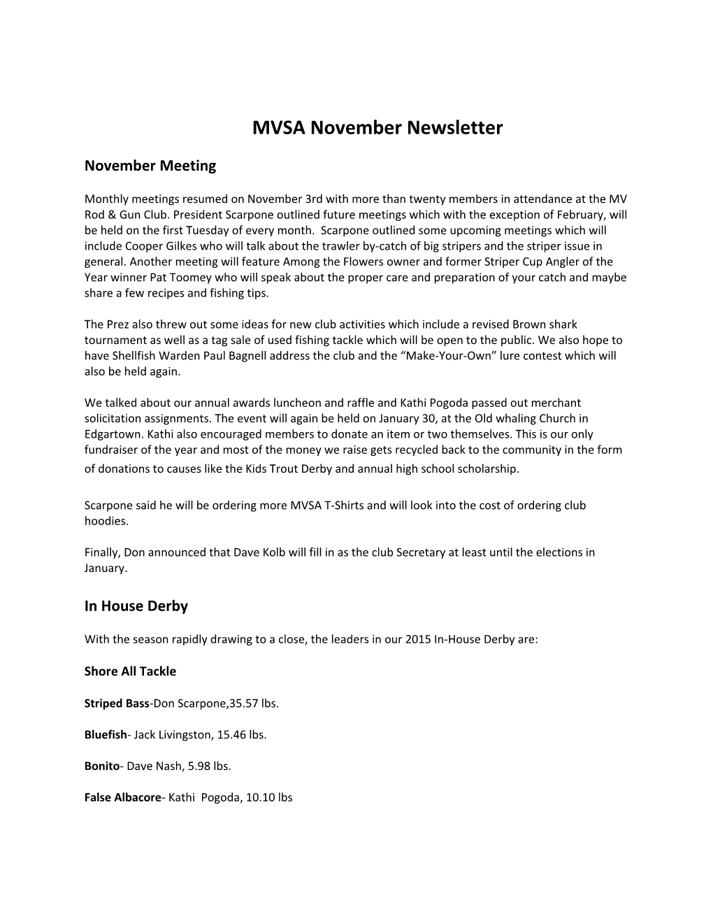 MVSA November Newsletter