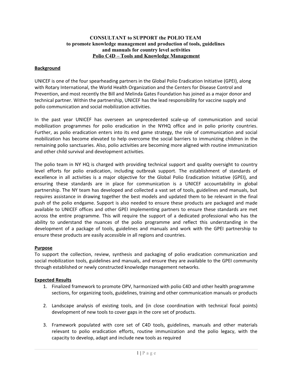 Terms of Reference Polio Communication Data Analyst (December 2009 February 2010)