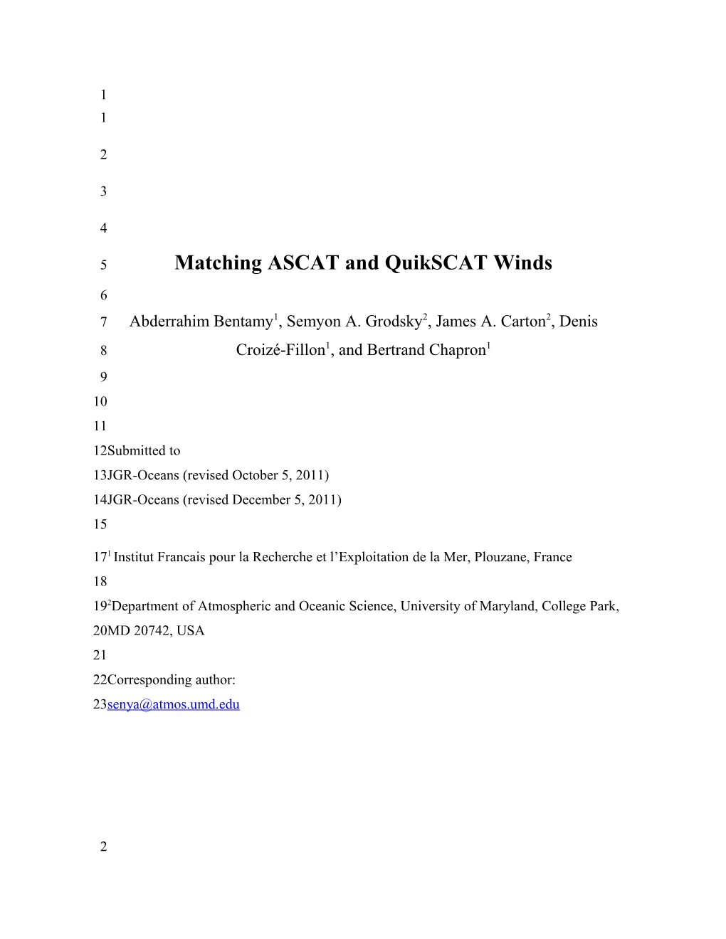 Difference Between Collocated ASCAT and Quikscat Surface Wind Retrievals