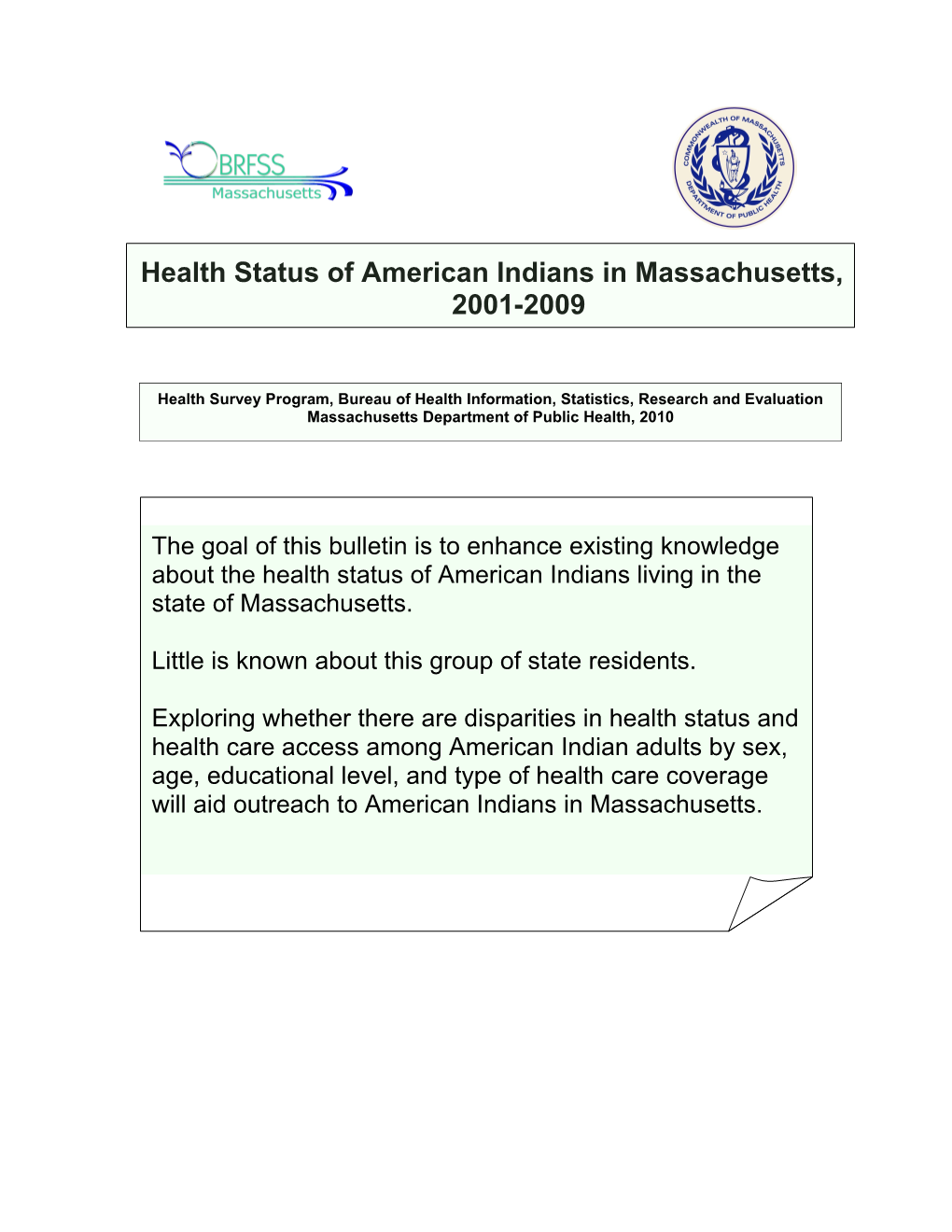 Health Status of American Indians in Massachusetts