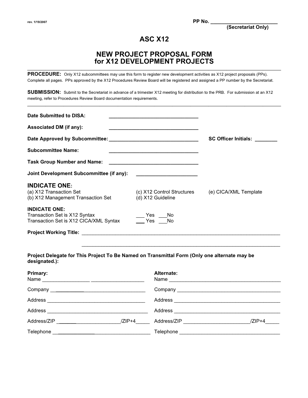 New Project Proposal Form