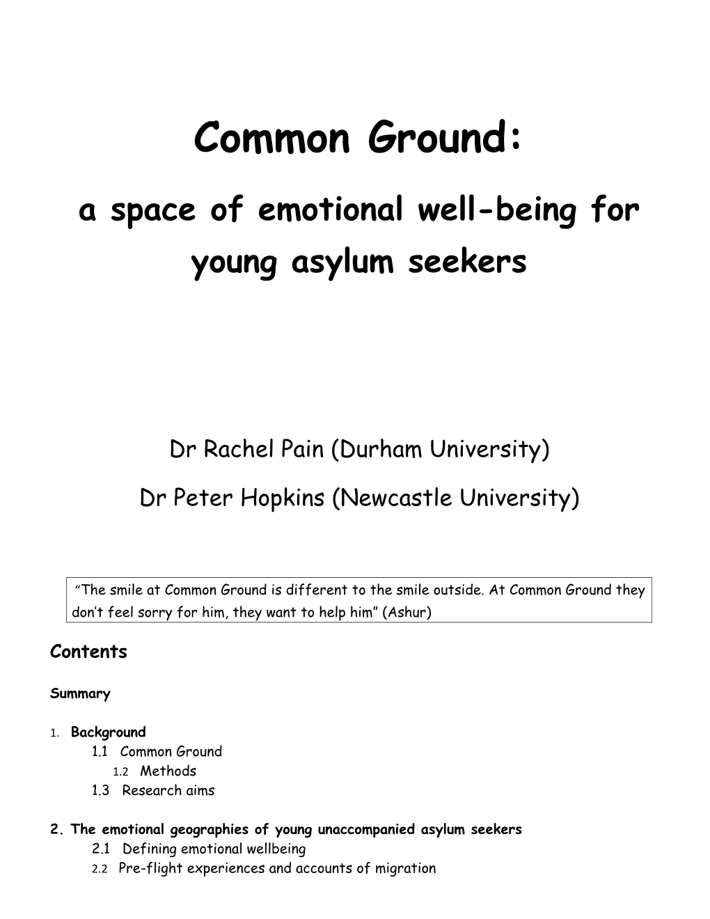 Common Ground: a Space of Emotional Well-Being for Young Asylum Seekers