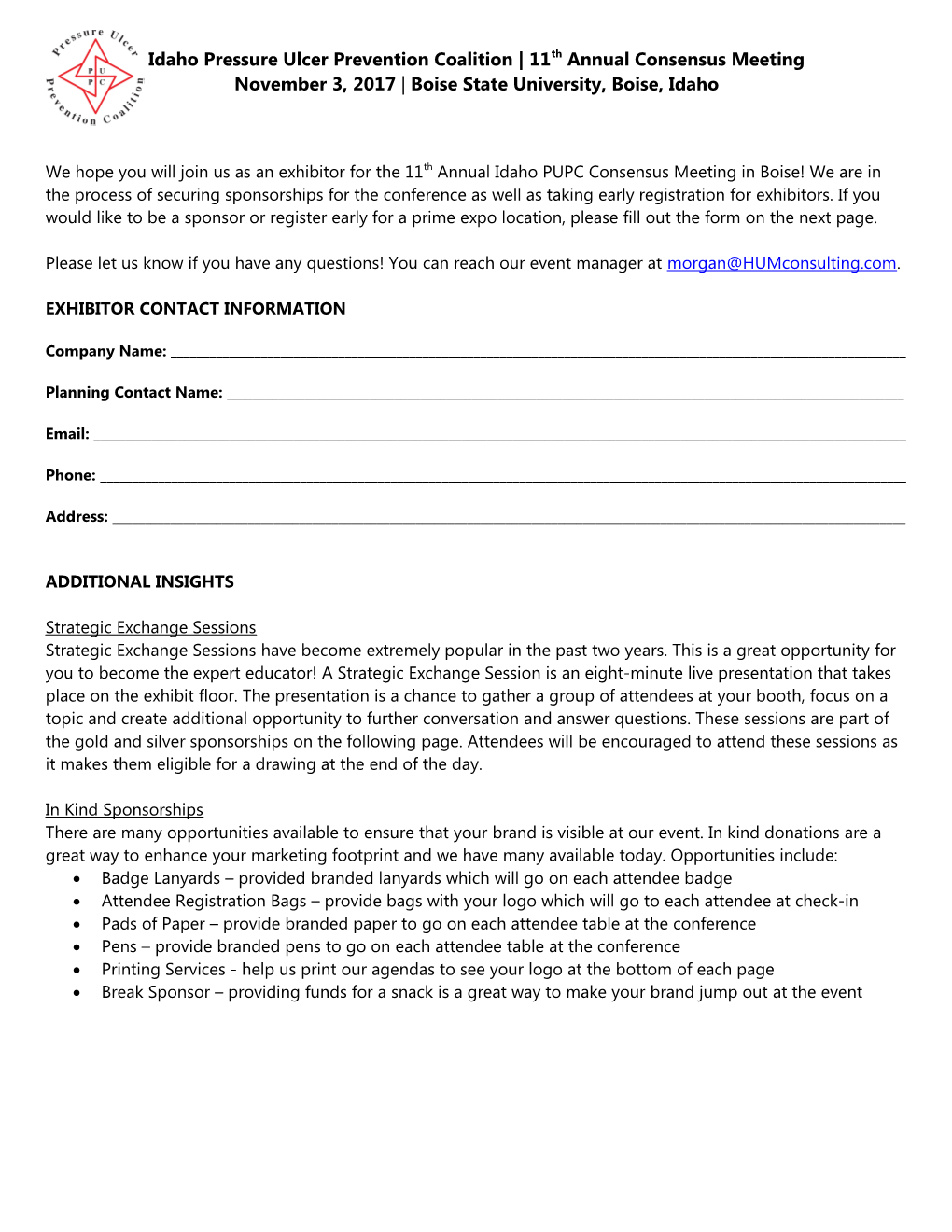 Northwest Region WOCN Exhibitor Response Form