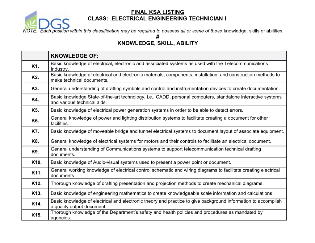 Class: Electrical Engineering Technician I