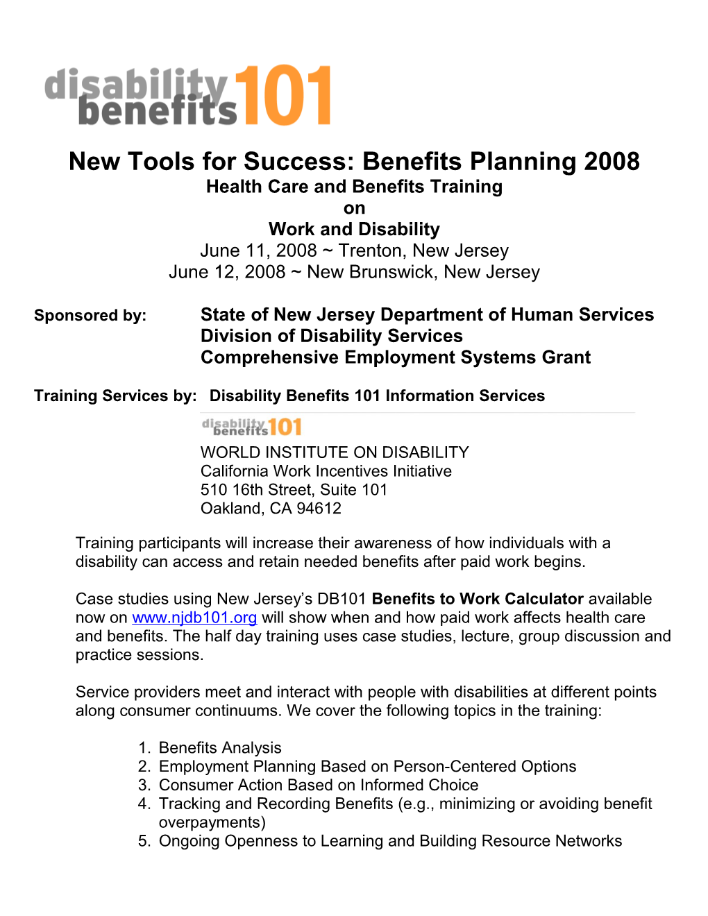 New Tools for Success: Benefits Planning 2008