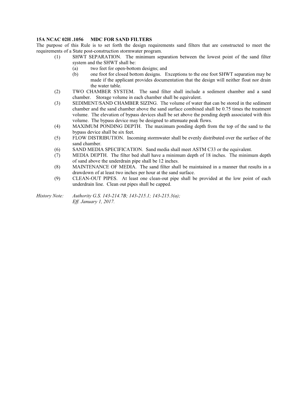 15A Ncac 02H .1056 Mdc for Sand Filters