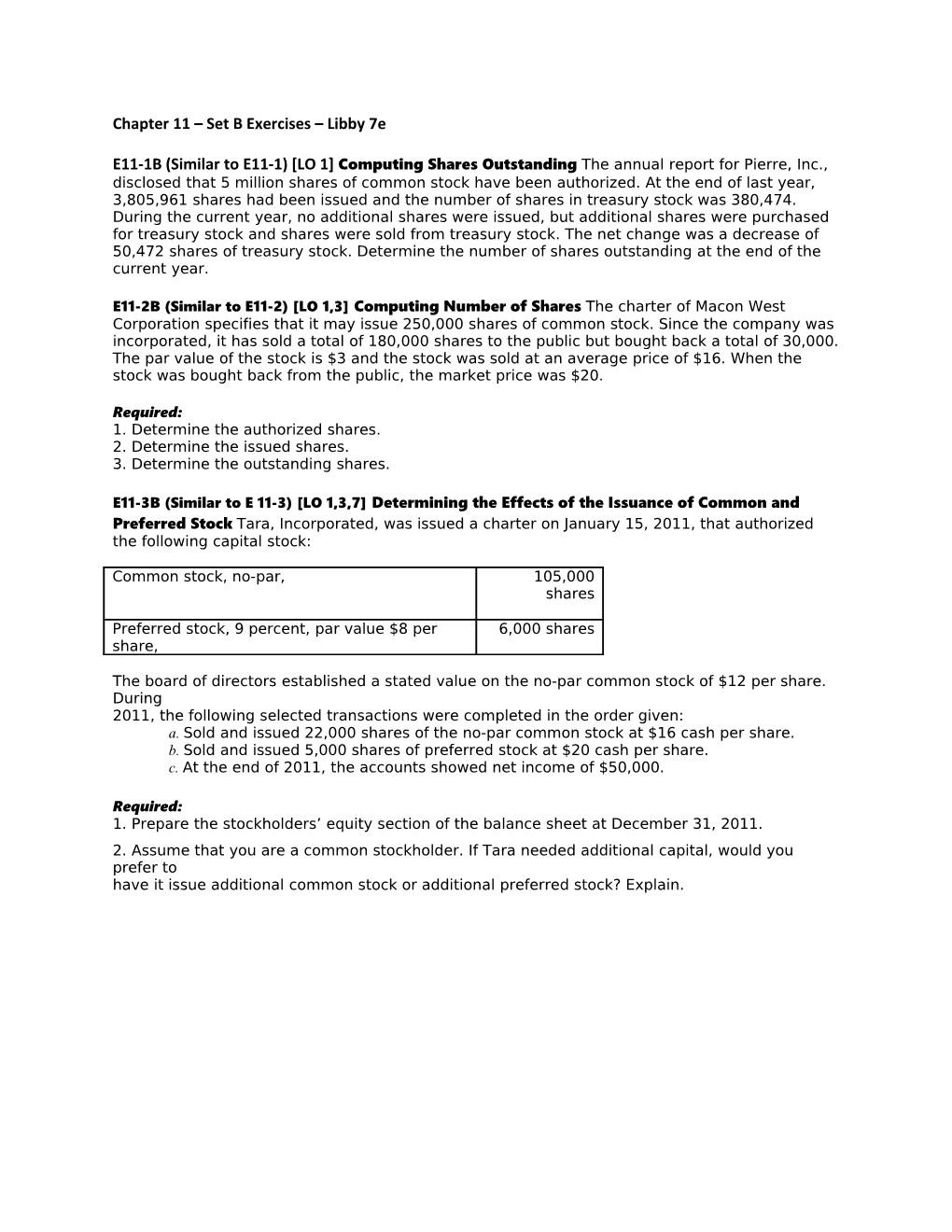 Set B Exercises Chapter 11 Libby 7E