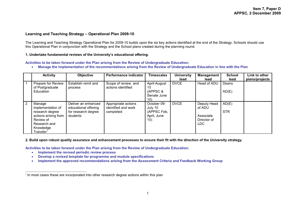 Learning and Teaching Strategy Operational Plan 2008-9 V1 s1