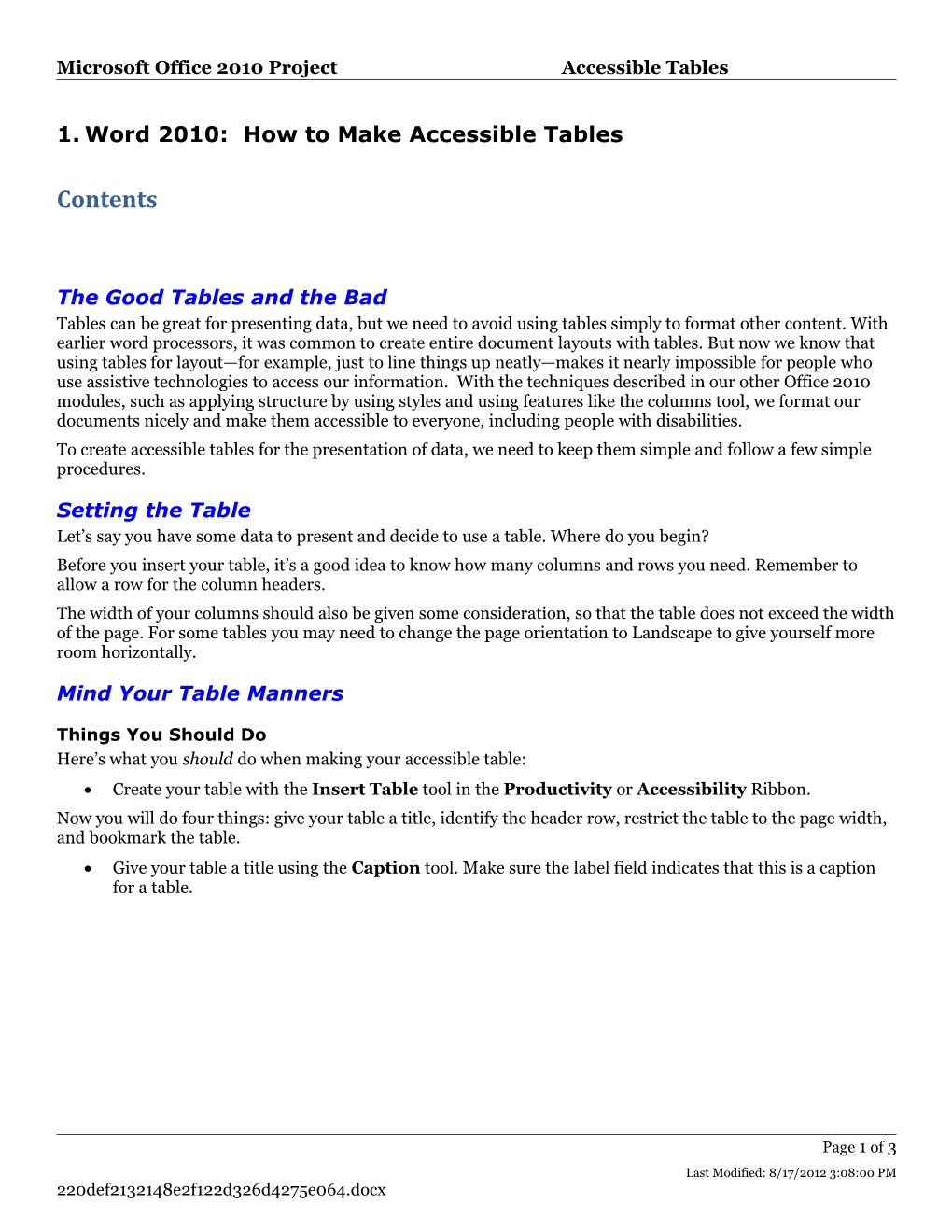Word 2010: How to Make Accessible Tables