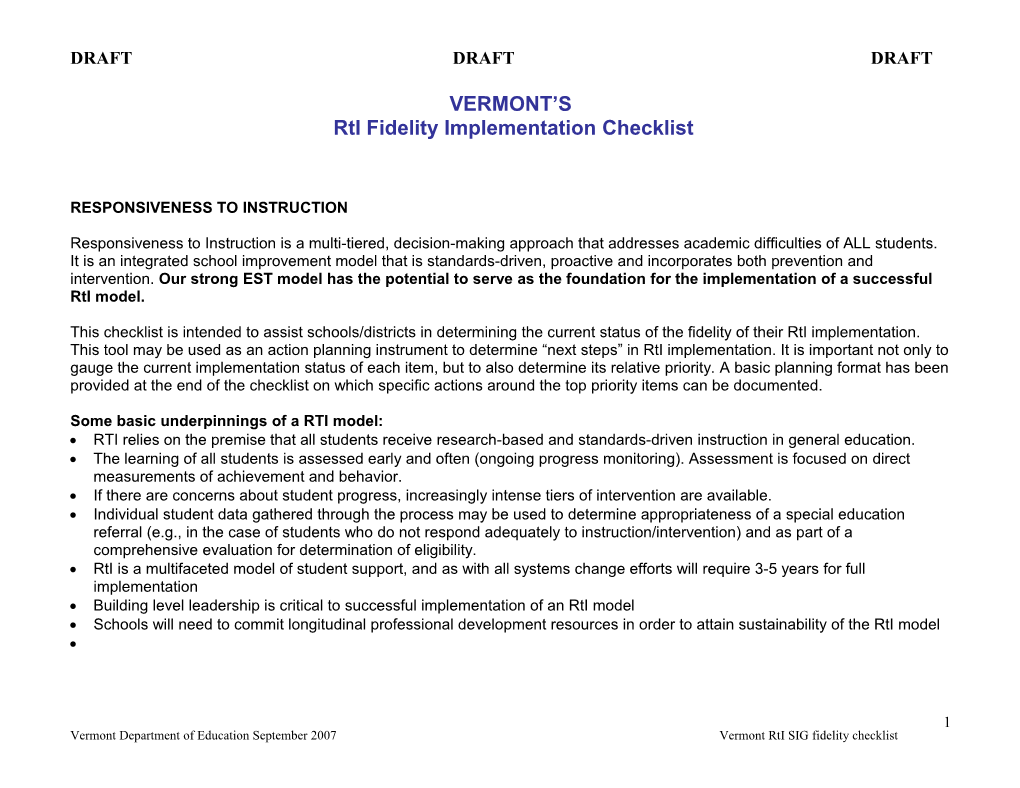 Rti Fidelity Implementation Checklist