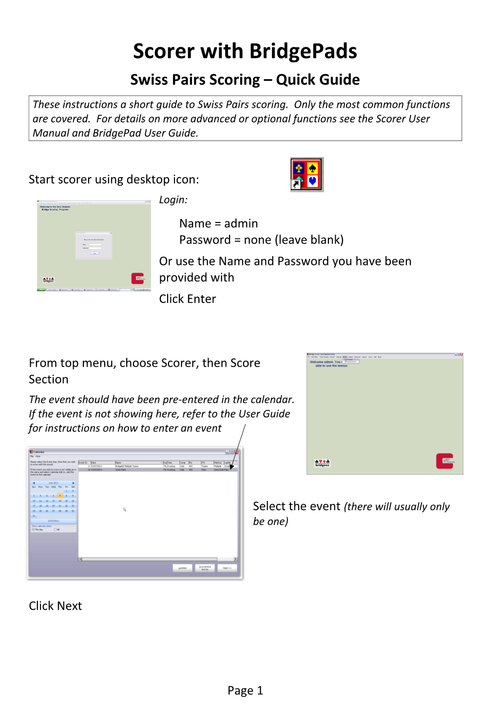 Swiss Pairs Scoring Quick Guide