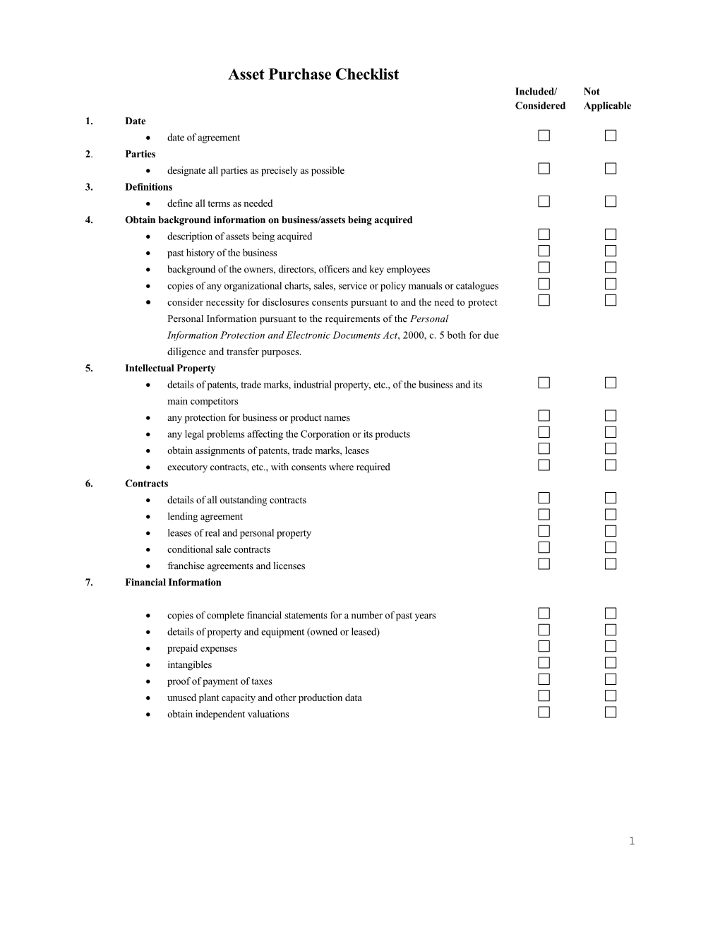 Asset Purchase Checklist