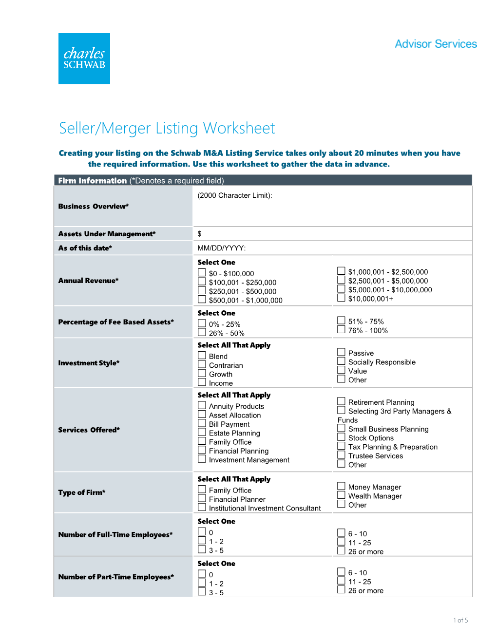 Creating Your Listing on the Schwab M&A Listing Service Takes Only About 20 Minutes When