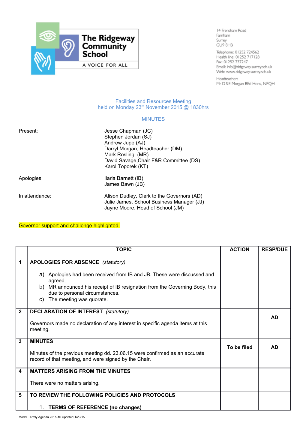 Facilities and Resources Meeting