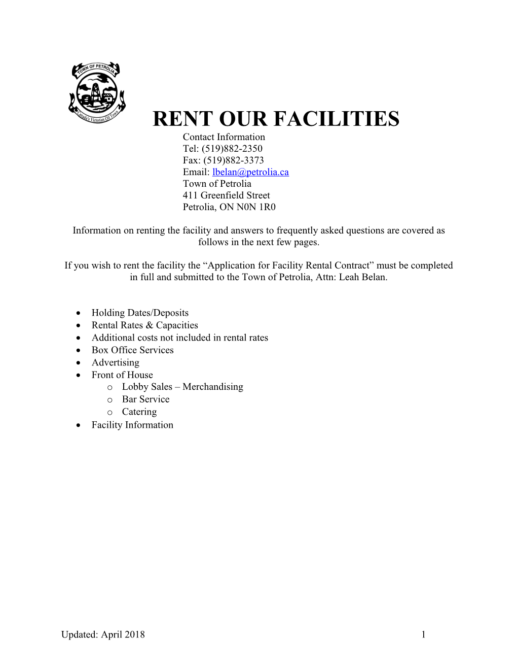 Rent Our Facilities