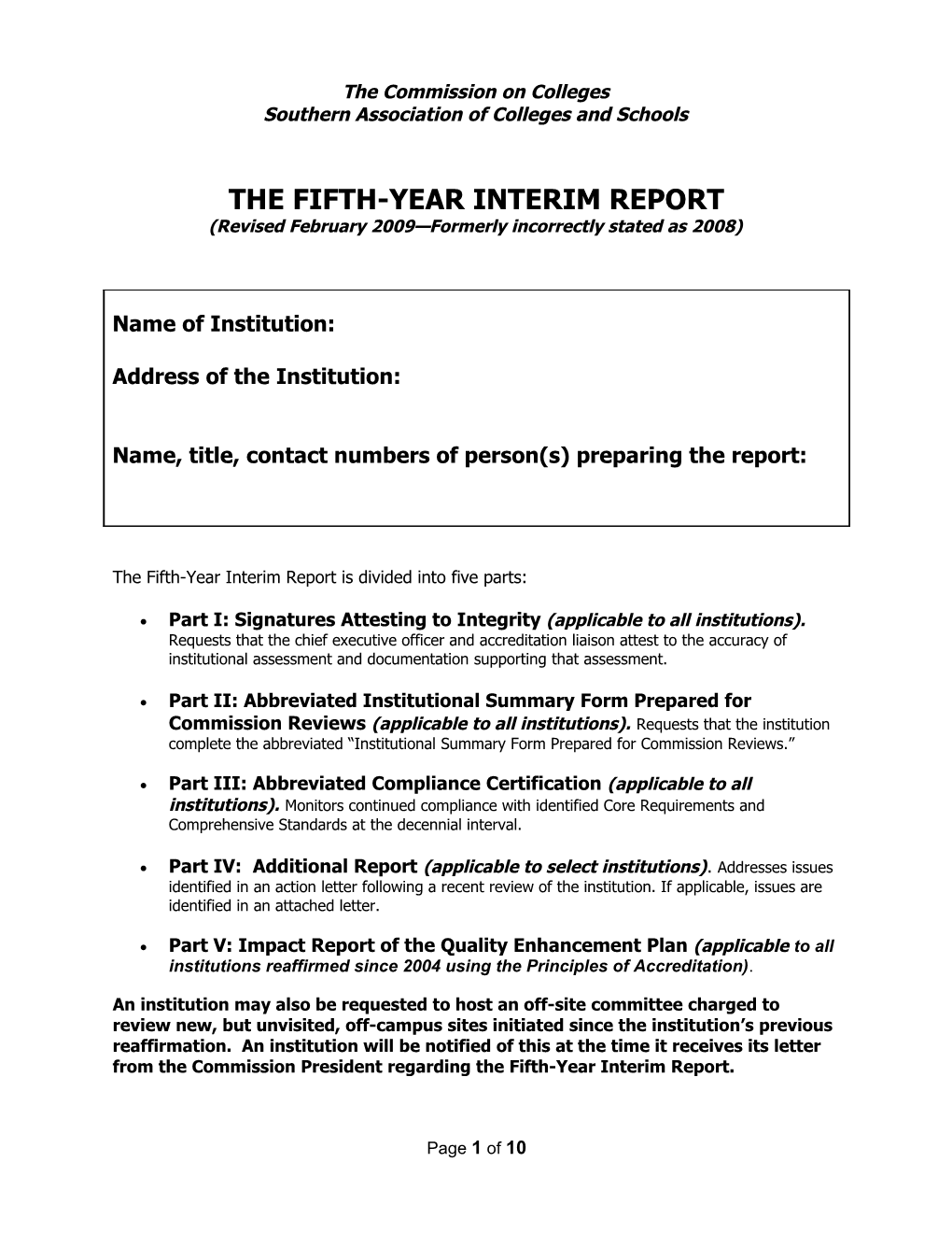 Fifth-Year Follow up Report