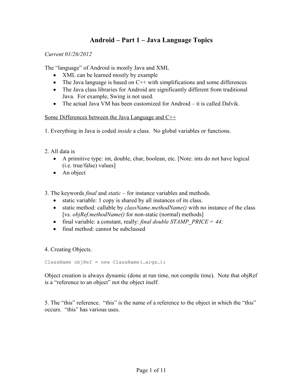 Android Part 1 Java Language Topics