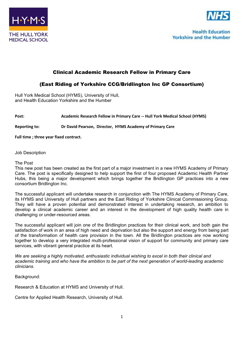 Clinical Academic Research Fellow in Primary Care