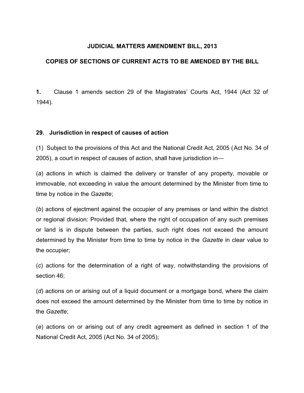 Judicial Matters Amendment Bill, 2013