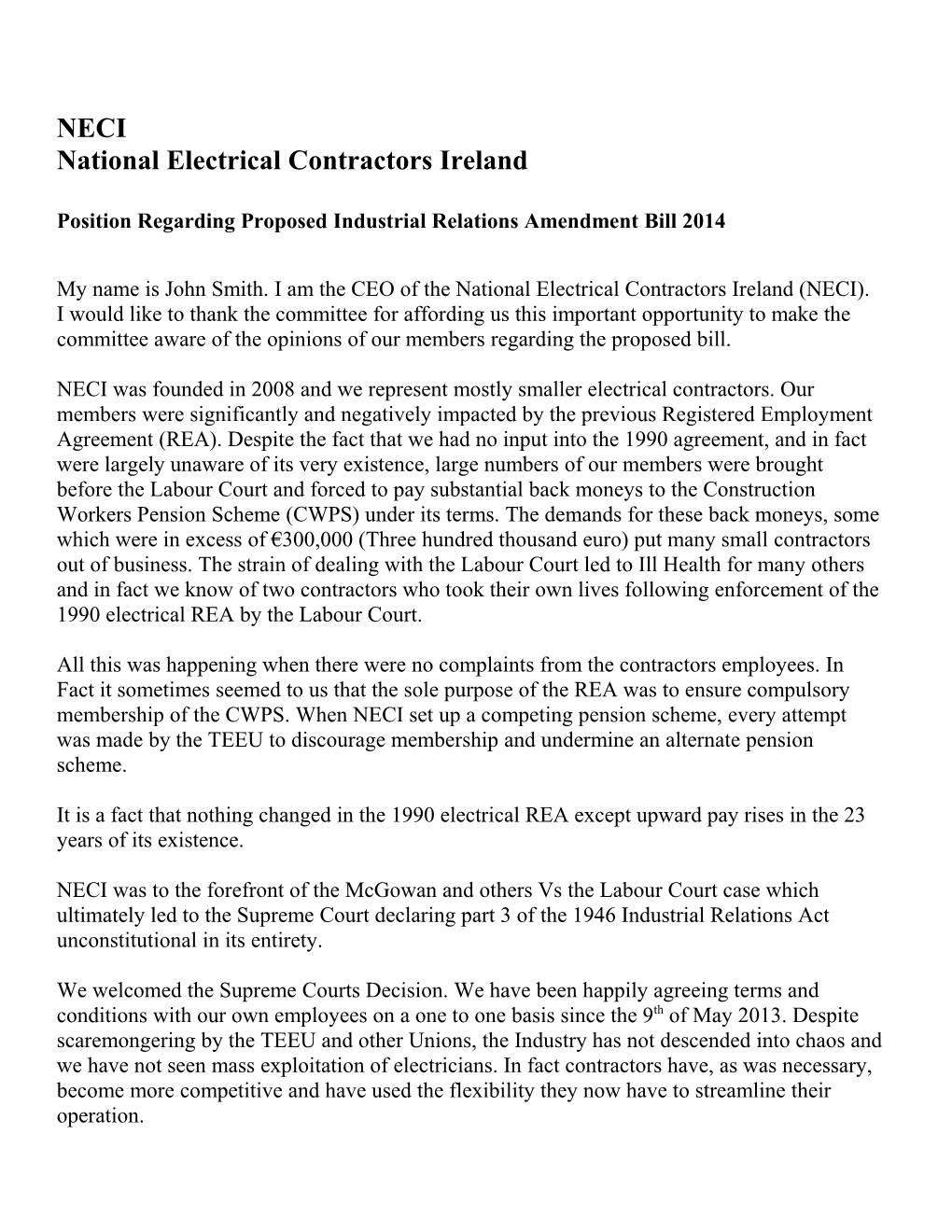 National Electrical Contractors Ireland