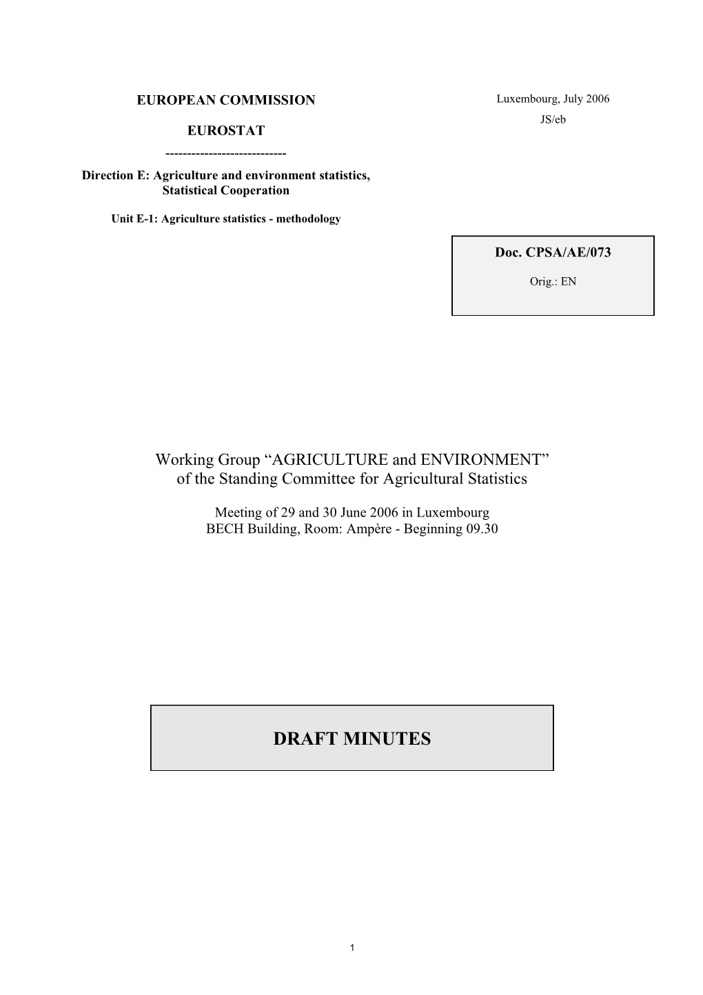 Working Group AGRICULTURE and ENVIRONMENT