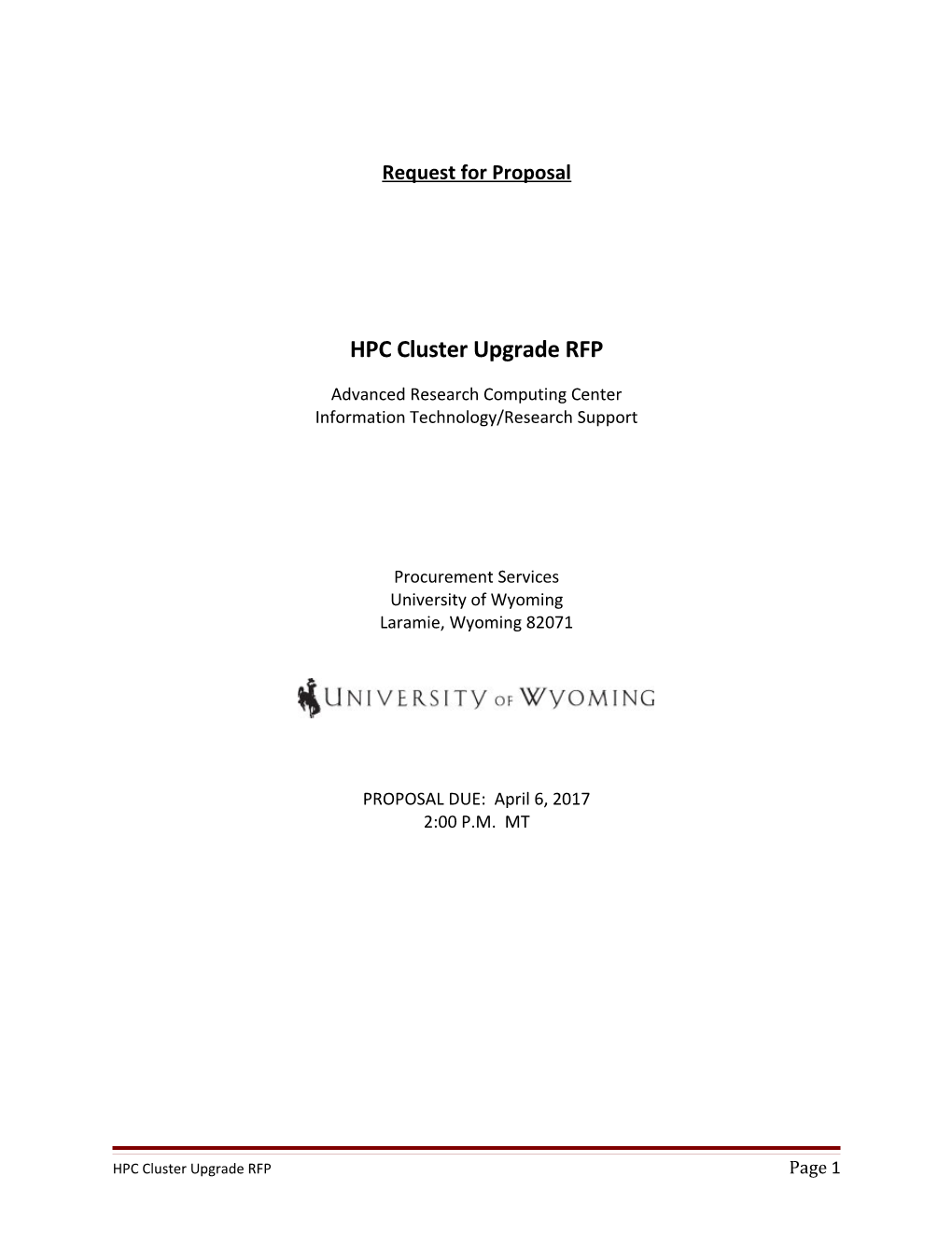 HPC Cluster Upgrade RFP