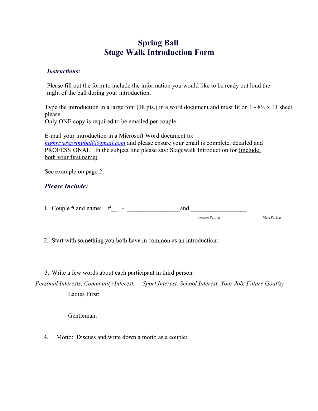 Stage Walk Introduction Form