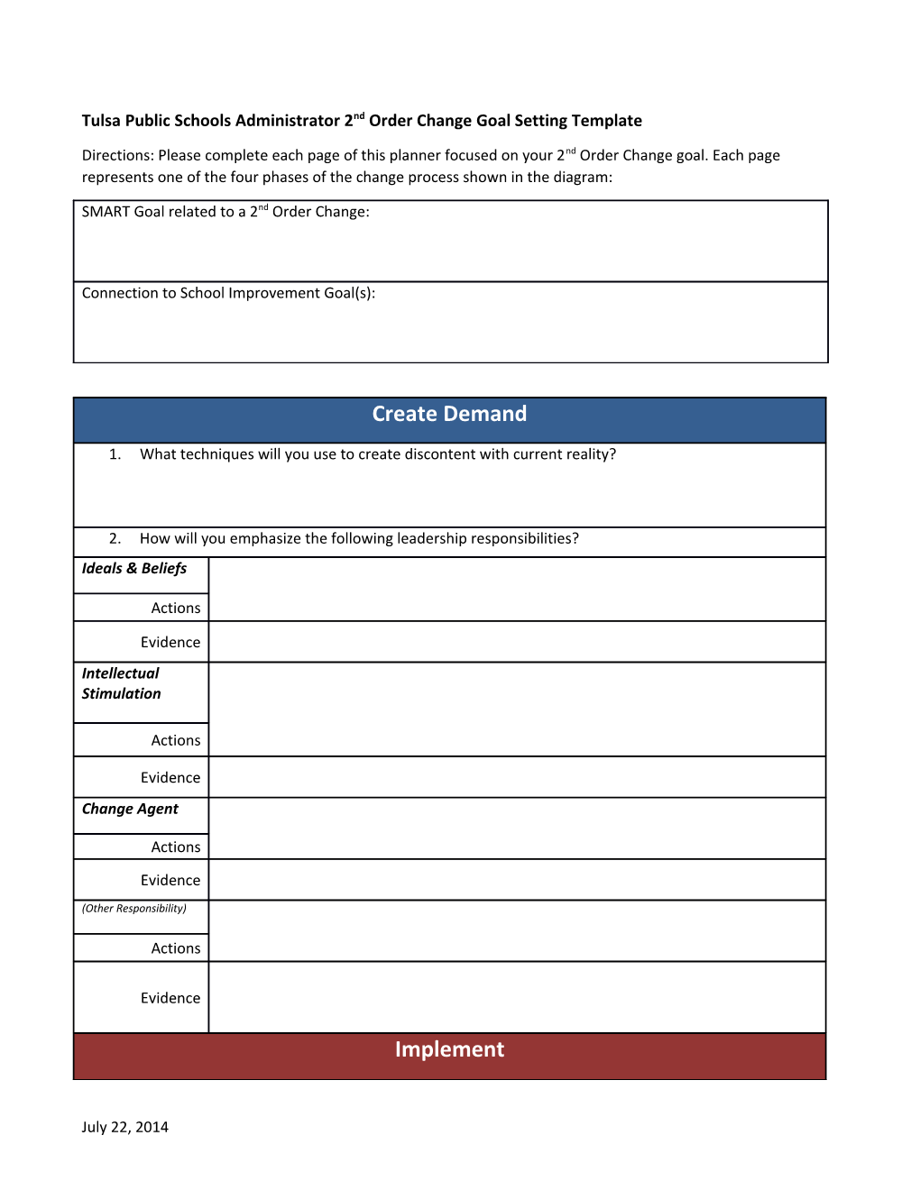 Tulsa Public Schools Administrator 2Nd Order Change Goal Setting Template