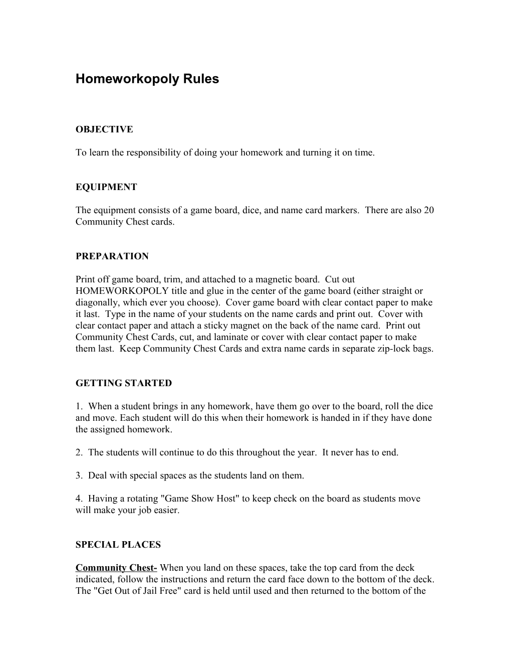 Homeworkopoly Rules