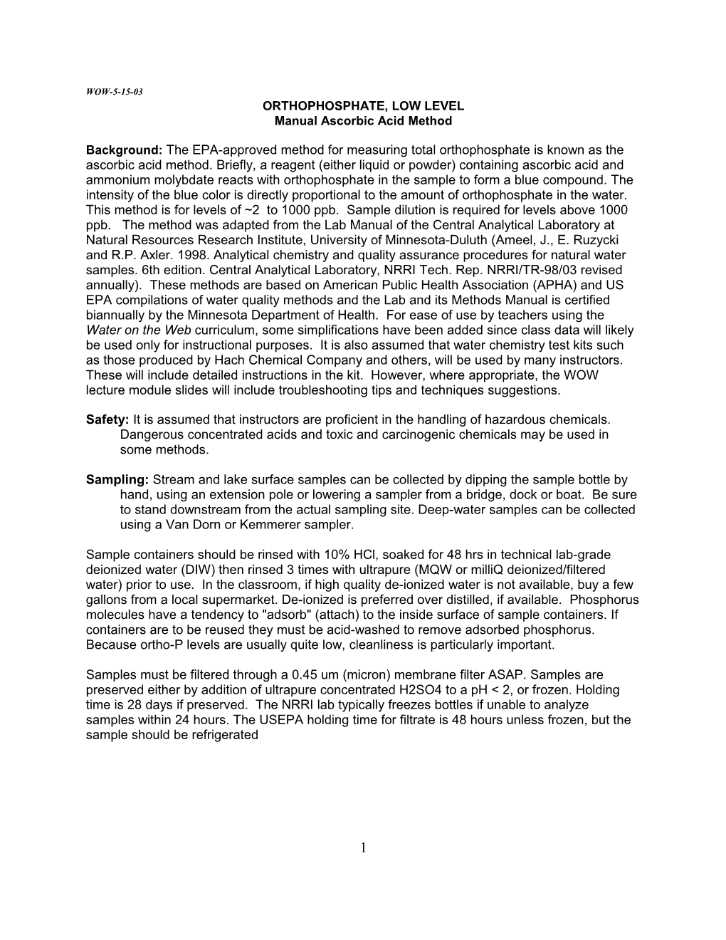 Manual Ascorbic Acid Method