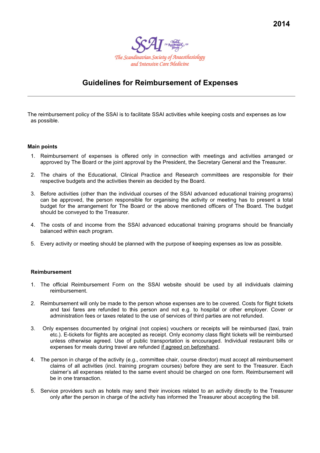 Guidelines for Reimbursement of Expenses