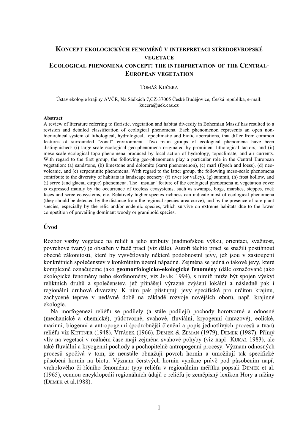 Ecological Phenomena Concept: the Interpretation of the Central-European Vegetation