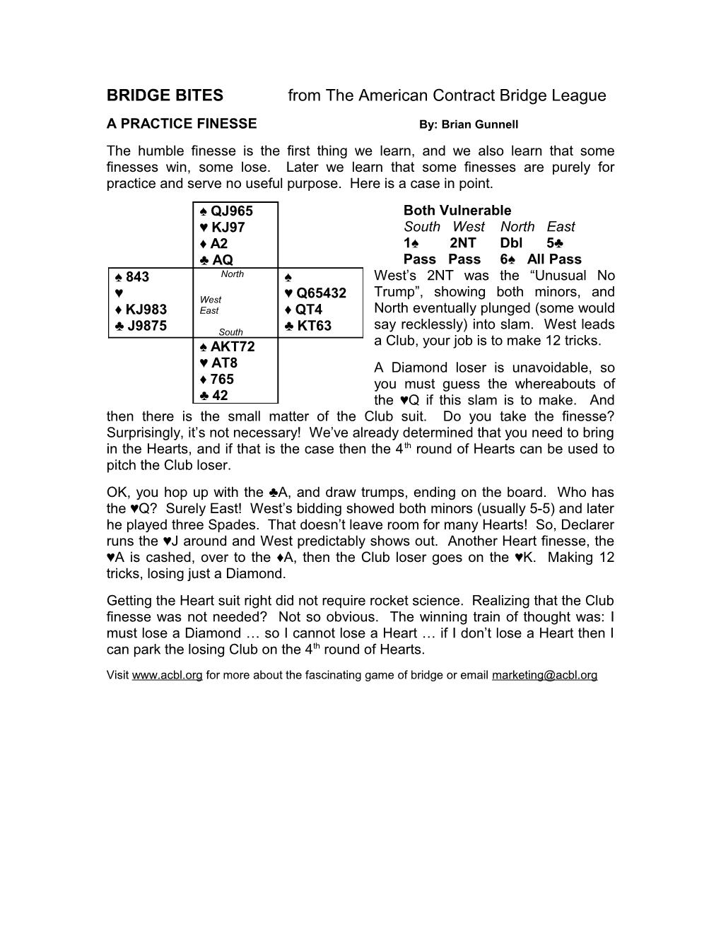 BRIDGE BITES from the American Contract Bridge League s1