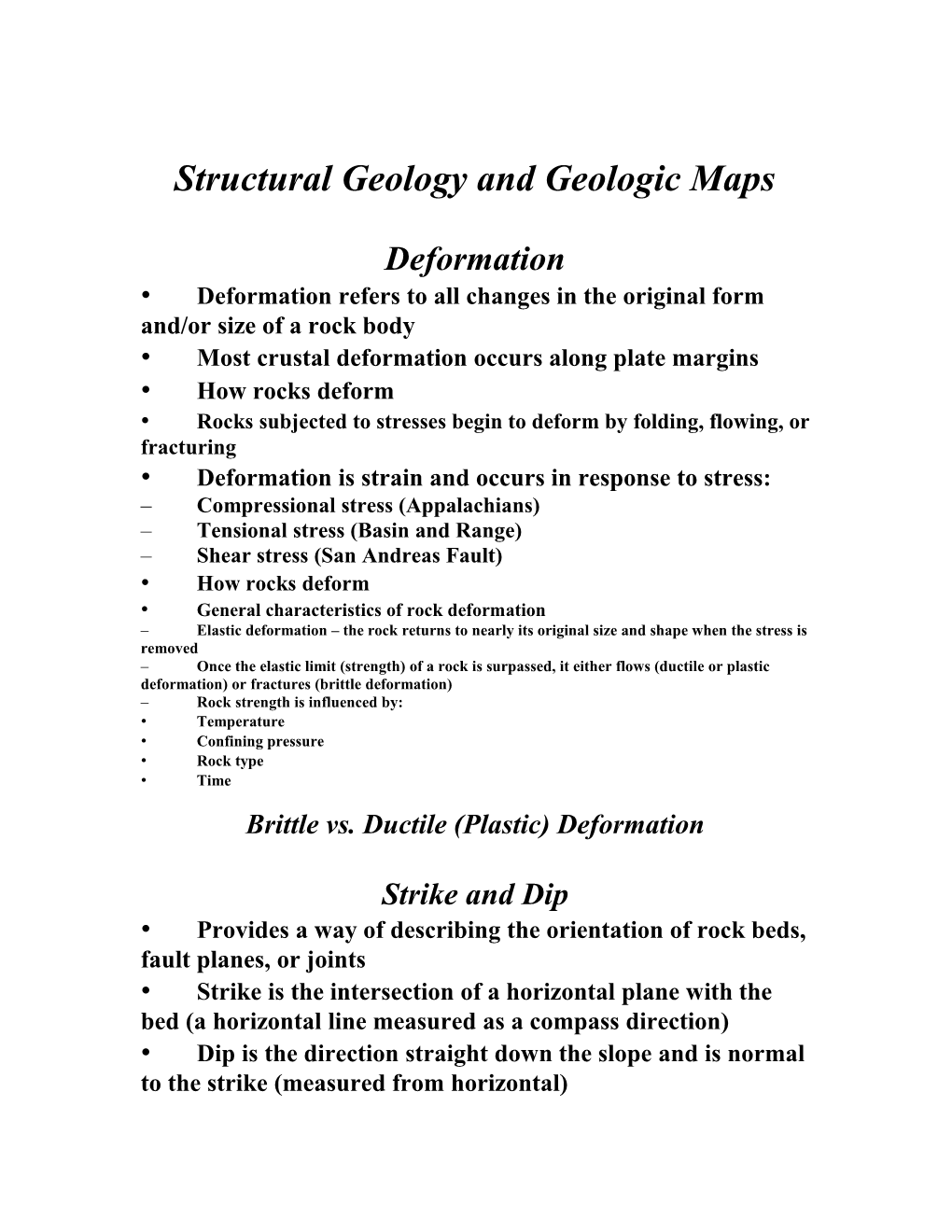 Structural Geology and Geologic Maps