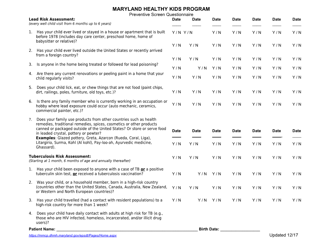 Heart Disease/Cholesterol Risk Assessment