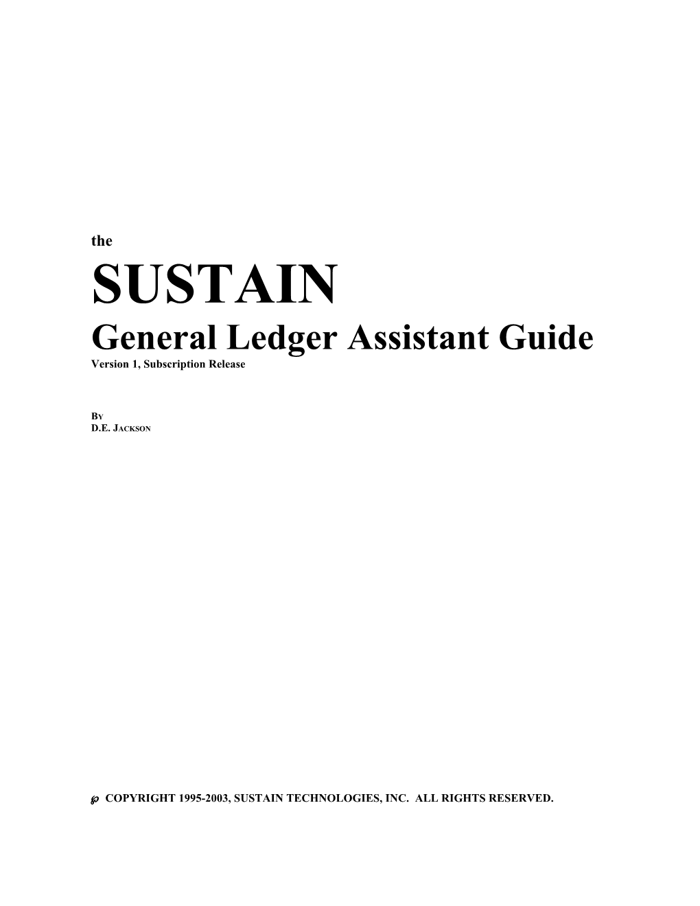 The SUSTAIN General Ledger Assistant Guide