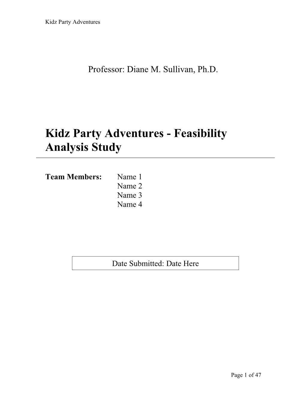 Kidz Party Adventures - Feasibility Analysis Study