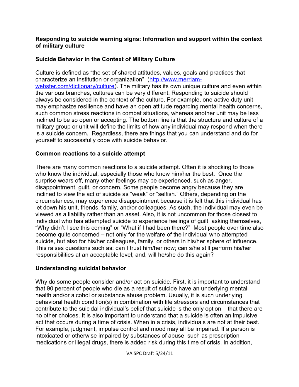 Suicide Behavior in the Context of Military Culture